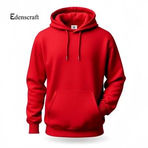 Pull à capuche décontracté d'hiver pour hommes en coton mélangé doux gaufré avec poche imprimée personnalisée teint en plaine confortable coupe régulière - Product Image 1