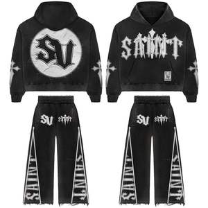 Conjunto de chándal Technics de lavado ácido de 2 piezas, sudadera con capucha de manga raglán, pantalones de chándal acampanados de talla grande, logotipo de invierno XL, envío aéreo - Product Image 4