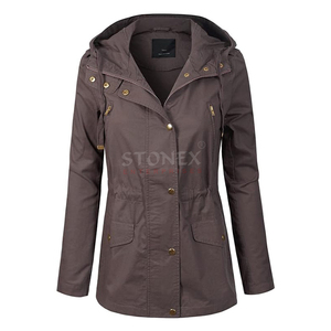 Veste à capuche utilitaire solide à fermeture éclair avant légère pour femme Vestes légères en coton 100% - Product Image 1