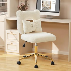 Pink Cute Desk Armchair Gold Base <strong>Chair</strong> 360 Swivel Furry Makeup <strong>Vanity</strong> <strong>Chair</strong> <strong>with</strong> Wheels &amp; <strong>Back</strong> - Product Image 6