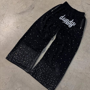 Pantalon personnalisé pour hommes Pantalon de survêtement avec décoloration au soleil Pantalon de survêtement Sérigraphie Vintage Lavage à l'acide Pantalon de survêtement évasé en strass pour hommes - Product Image 2