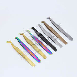 Pinzas de extensión de pestañas con punta de fibra de oro negro, pinzas personalizadas de dos colores, pinzas de volumen rusas de etiqueta privada, respetuosas con el medio ambiente - Product Image 4