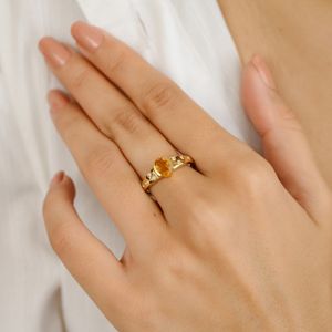 Achetez maintenant votre belle bague en citrine naturelle et diamant 14k bijoux en or jaune massif pierre de naissance de novembre bague la plus vendue - Product Image 4