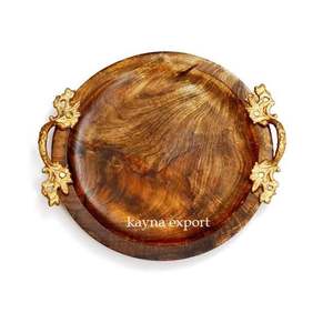 Bandeja con mango de hoja de diseñador Acabado natural Mango Madera Decoración para el hogar - Product Image 4