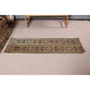 พรมวิ่งสไตล์วินเทจจากตุรกี ขนาด 1.6x5.8 ฟุต พรมขนสัตว์สีน้ำตาล - Product Image 2
