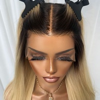 Perruque Lace Frontal 13x4HD en Cheveux Humains, Lisse Baguette, Blond Cendré Ombré avec Racines Effet Ombre, Pré-épilée, Cheveux Vierges Bruts Vietnamiens