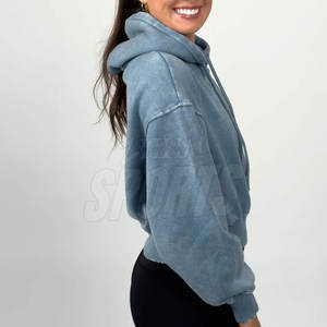 Sudaderas con capucha de mujer con lavado ácido sólido con logotipo personalizado 2025 Venta directa de fábrica Sudaderas con capucha lavado ácido en existencias - Product Image 3
