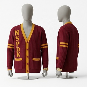 Custom NSPDK Sorority <b>Cardigan</b> Greek Letter Embroidered <b>Chenille</b> 100% Cotton V-neck Contrast Color Varsity Collegiate OEM ODM - Product Image 1
