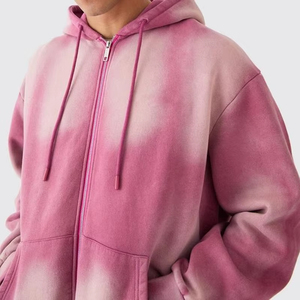 Conjunto de pantalones cortos con capucha lavados con ácido de algodón 100% para hombre 500Gsm Terry Fabric Custom Logo Zip Streetwear Short Set - Product Image 2