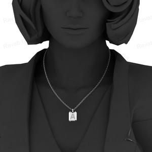 Top Selling 925 <b>Silver</b> Fine Jewelry 15x20mm Octagon Zircon Initial Monogram Personalized Men's Pendant <b>Necklace</b> Rhodium Plated - Product Image 6