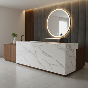2025 moderno Calacatta blanco gris veteado Gran Piedra Artificial losa de cuarzo encimera de cocina para encimera comercial - Product Image 1