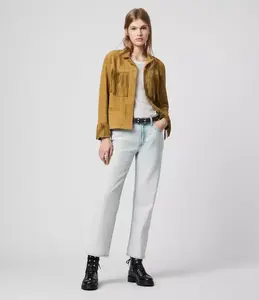 Chaqueta de Cuero Genuino para Mujer, Estilo Motero Acolchado, Transpirable, a la Moda, para Looks Casuales y Formales - Product Image 3