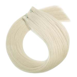 Extensions de cheveux humains Remy à micro-trames # 60 Cool Platinum Blonde Straight Double Drawn - Product Image 1