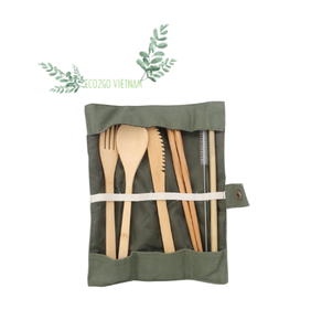 100% Natural Bamboo Ecofriendly Bamboo Cutlery Set With Logo by Engraved Laser Logo and Cheap Price From Eco2go Vietnam - Product Image 1