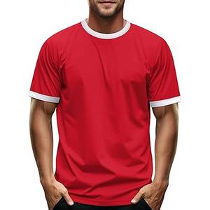 Vente en gros usine – T-shirts Ringer 100 % coton/polyester pour hommes et jeunes garçons, coupe ajustée, séchage rapide, respirants, à manches courtes - Product Image 6
