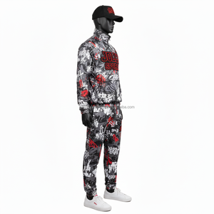 Conjunto cortavientos de alta calidad de talla grande, tejido de poliéster suave, estampado de grafiti, ropa de calle, conjunto cortavientos bordado con logotipo personalizado - Product Image 4