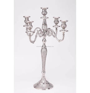 Candelabros de 5 brazos de latón dorado hechos a mano con tazas de vidrio decoradas votivas boda ceremonia decoración centro de mesa - Product Image 6