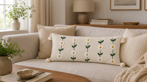 Funda de Almohada Lumbar de Algodón Bordada a Mano con Diseño de Flor de Margarita, Funda Decorativa Larga para Cojín con Borlas para Sala de Estar - Product Image 2