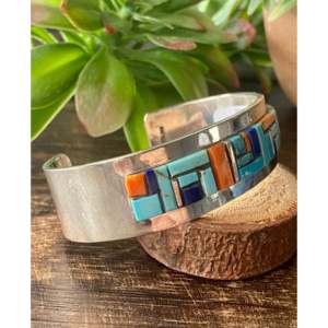 Edward Becenti Cobblestone Cuff Bracelet Multi-Stone and Sterling Silver Cultural Collectible Jewelry - Product Image 3