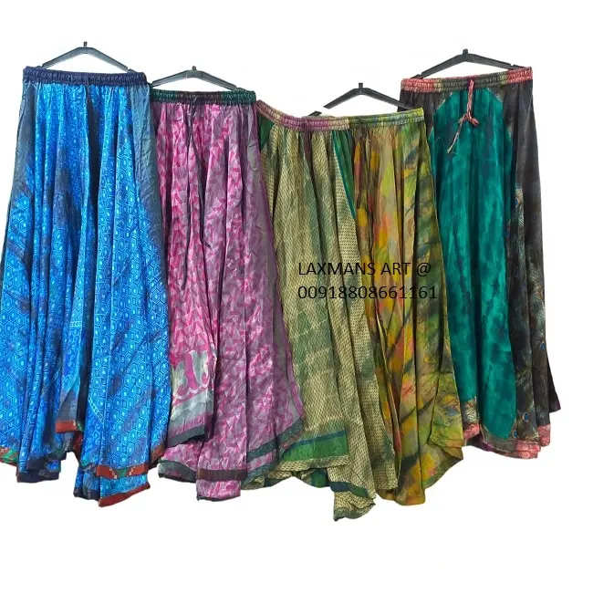 กระโปรงผ้าส่าหรีผ้าไหมสไตล์วินเทจกระโปรงสำหรับผู้หญิงกระโปรงส่าหรีแนวโบฮีเมียน