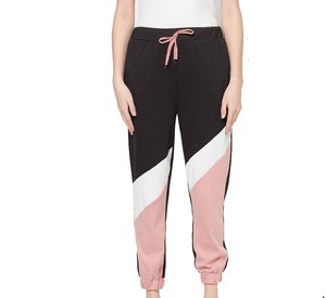 Women Color Blocked Jogger <b>Pants</b> Mid Waist Drawstring Casual Ankle-Length Geometric Panelled Knitted Cotton Spandex Regular Fit - Product Image 5