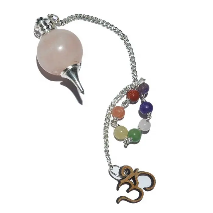 Buy Rose Quartz Ball Pendulums with Chakra Om Chain : Quartz Ball Pendulums with Chakra Om Chain