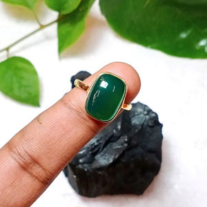 Hot Selling <b>Green</b> Onyx Ring 925 Sterling Silver 10x14mm Cushion Shape 18K Micron Gold Plated Eternity Vermeil Fine Bezel <b>Jewelry</b> - Product Image 3
