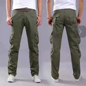 กางเกงคาร์โก้หกกระเป๋าสำหรับผู้ชายเอวยางยืดกางเกงคาร์โก้ผู้ชายทรงสูงและใหญ่กางเกงคาร์โก้มีกระเป๋าผ้าทอลายทแยงลำลองมีสไตล์ - Product Image 3