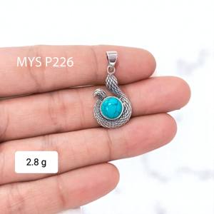 จี้อัญมณีเทอร์ควอยซ์สีเงิน925ขายส่งทำด้วยมือ925สเตอร์ลิงเงินตั้งหนามเตยเครื่องประดับที่ดีขายส่ง - Product Image 1