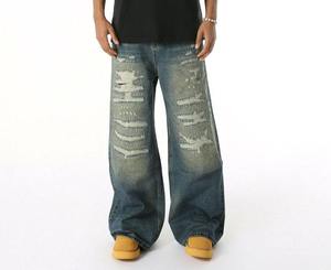 Pantalones Vaqueros de Mezclilla Holgados y Desgastados al por Mayor, Estilo Urbano Hip-hop, con Logotipo Personalizado, Pantalones Rectos y Holgados de Alta Calidad para Hombre - Product Image 1