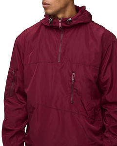 Veste bordeaux unie avec logo personnalisé Vente en gros Veste coupe-vent à capuche respirante avec demi-fermeture éclair - Product Image 3