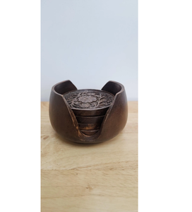 Posavasos de madera de Estilo Vintage único con tallado floral detallado y carrito de madera de la India - Product Image 2