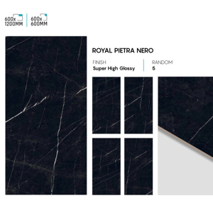 Carreaux en porcelaine super noir à haute brillance 600x1200mm, surface polie, pour projets d'intérieur haut de gamme - Product Image 1