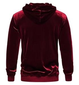 Custom Embroidered Maroon Color Zip <b>Velour</b> Hoodie Drop Shoulder Plus Size Breathable OEM Service - Product Image 3