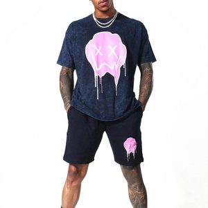 Nuevo diseño de ropa informal, ropa de moda de verano para hombre, conjunto de pantalones cortos lavados con ácido/conjunto de pantalones cortos para correr con estampado de logotipo personalizado - Product Image 1
