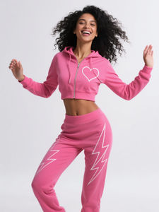 2025 Sudadera personalizada con capucha recortada y cremallera pesada Conjunto de dos piezas con estampado DTF Chándales para mujer - Product Image 4