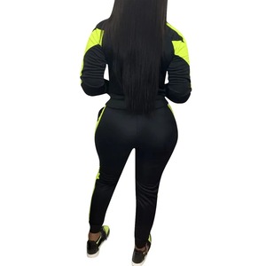 Mujeres deporte Fitness Invierno 2 piezas bloque de Color sólido 100% conjunto de chándal de algodón negro a juego chándal chaqueta Jogger traje - Product Image 4