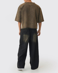 Pantalones de pierna ancha de tela vaquera con cintura elástica de marca para hombre tintados rígidos y holgados extremos personalizados al por mayor pantalones vintage de verano - Product Image 5