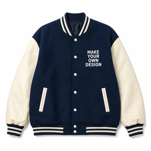 Custom Design <b>Men's</b> Varsity <b>Jacket</b> Black <b>White</b> PU Leather Sleeve Casual Autumn Button Front Heat Transfer Printing - Product Image 5