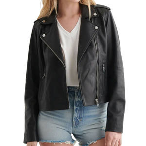 Chaqueta de Motociclista de Cuero Genuino para Mujer, Estilo Urbano, Impermeable, Cortavientos, Manga Larga, con Bolsillos con Cremallera, la Más Vendida, Talla XS - Product Image 1