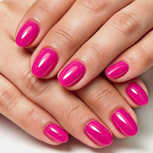 A057 Faux Ongles Roses <span class=keywords><strong>Barbie</strong></span> Brillants à Coller 32 Pièces Courts Ovales Dopamine Simples Vente en Gros - Product Image 1