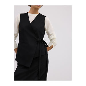 Chaleco de mezcla de viscosa con ajuste asimétrico y lazo para mujer, chaleco cómodo con diseño único - Product Image 1