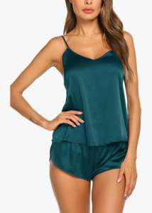 Elégant et confortable pour femmes, vêtements de nuit d'été de style décontracté, taille moyenne, shorts, tissu tissé en satin doux à motif solide, élégant et confortable pour femmes - Product Image 3