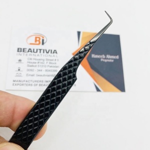Pinzas profesionales para extensión de pestañas de acero inoxidable con plasma negro de 90 grados, Punta puntiaguda con etiqueta privada - Product Image 2