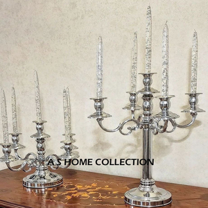 <b>Mirror</b> Polished <b>Table</b> Top Metal Stainless Steel 5 Arms Standard Designing Home Indoor Lightening Candle Holders - Product Image 1