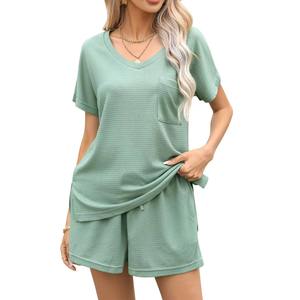 Wholesale Best Quality <b>Women</b> Cotton Lounge Wear <b>Sets</b> Ladies <b>Short</b> Sleeve PJ <b>Shorts</b> <b>Set</b> Loungewear Pajama <b>Set</b> - Product Image 6