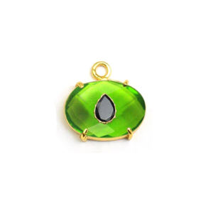 925 Sterling Silver Oval Quartz <b>Peridot</b> Inlay Pear Black Onyx Gemstone Bezel Prong Setting Charm <b>Pendant</b> Wholesale Jewelry - Product Image 1