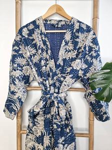Handmade Ultimate Stylish Bathrobe Western Kantha Kimono Casual Wearing Stylish <b>Dress</b> Custom Blue Color Jacket Coat <b>Dresses</b> Sets - Product Image 2