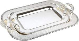 Plateau de service Offre Spéciale plateau en marbre blanc vert noir avec poignées en argent plateau en marbre décoratif en gros décor à la maison - Product Image 3