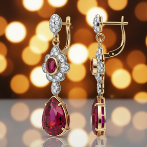 Boucles d'oreilles en argent sterling 925 plaqué or 18 carats, grenat hydro ovale 12x16 et CZ, cadeau de mariage pour elle à prix de gros - Product Image 3